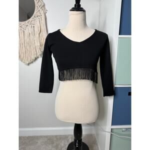 Vintage 2000s Vtg y2k Express Black 3/4 Sleeve Fringe Crop Top S NWT Western